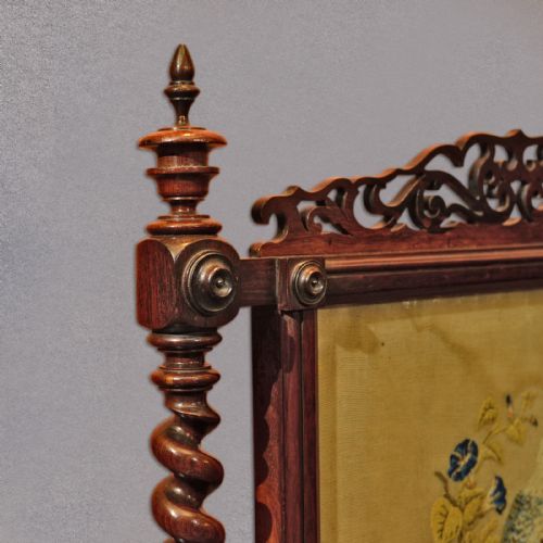 fig 3. Antique, Fire Screen, English, Rosewood, Needlepoint, Textile, Victorian, c.1850