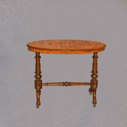 fig 1. Victorian Burr Walnut Stretcher Table, c.1850