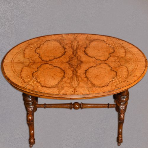 fig 2. Victorian Burr Walnut Stretcher Table, c.1850