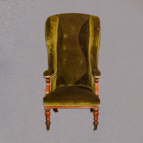 fig 1. Victorian Wing Back Chair, Green Velvet c.1850