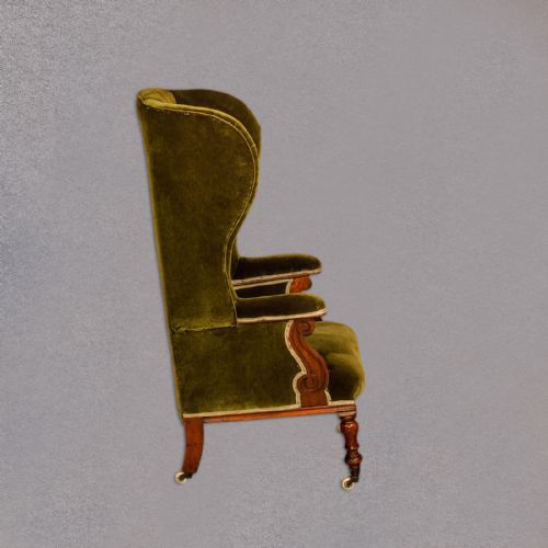 fig 2. Victorian Wing Back Chair, Green Velvet c.1850