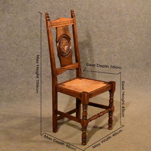 fig 1. Antique Oak Rush Seat Country Chair Quality Kitchen Dining Edwardian c1910