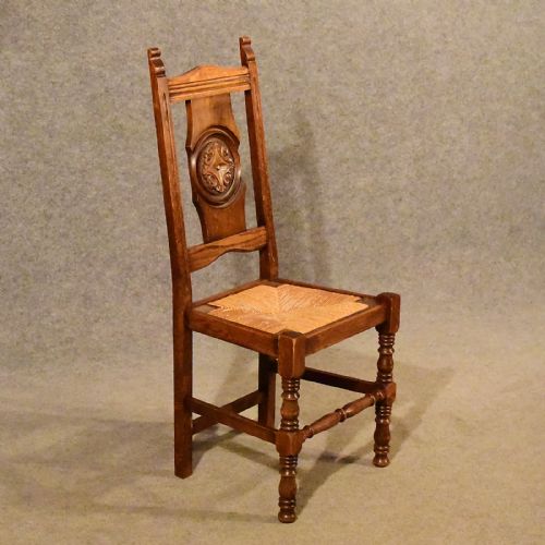 Antique Oak Rush Seat Country Chair Quality Kitchen Dining Edwardian C1910