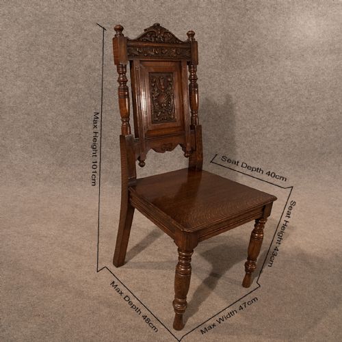 fig 1. Antique Pair Oak Hall Side Dining Chairs Quality Carved English Victorian c1890