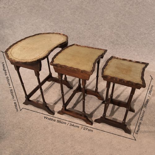 fig 1. Antique Nest Side Wine Lamp Occasional Tables Leather Top Trio Edwardian c1910