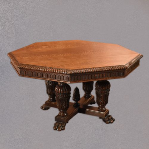Victorian Octagonal, Oak Dining Table, C.1850