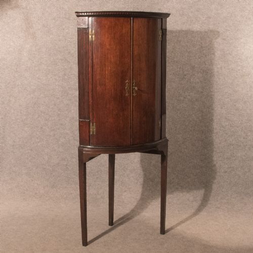Antique Fine Oak Bow Barrel Front Corner Cupboard Display Cabinet on Stand C1800