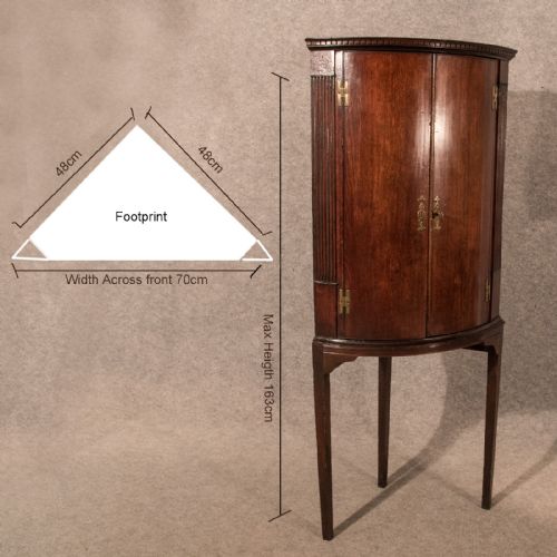fig 1. Antique Fine Oak Bow Barrel Front Corner Cupboard Display Cabinet on Stand c1800