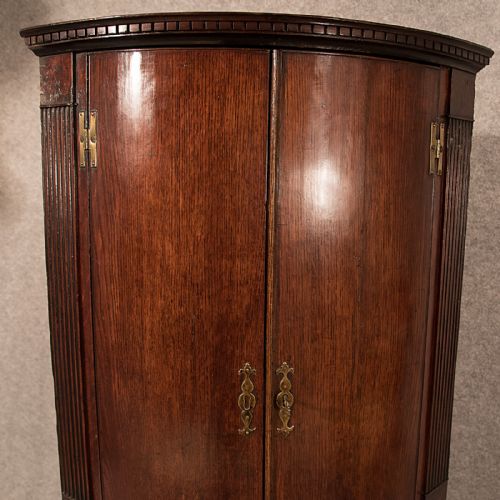 fig 2. Antique Fine Oak Bow Barrel Front Corner Cupboard Display Cabinet on Stand c1800
