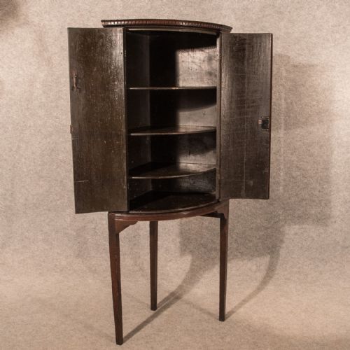 fig 3. Antique Fine Oak Bow Barrel Front Corner Cupboard Display Cabinet on Stand c1800