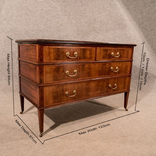 fig 1. Antique 4' Wide Flame Mahogany Chest of Drawers Quality English Edwardian c1910
