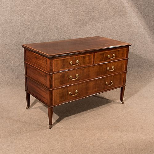 fig 2. Antique 4' Wide Flame Mahogany Chest of Drawers Quality English Edwardian c1910