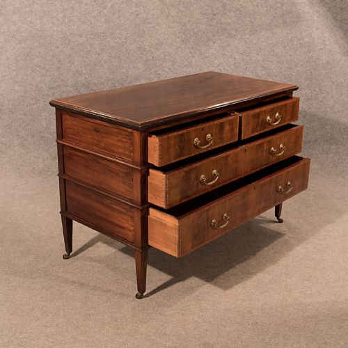 fig 3. Antique 4' Wide Flame Mahogany Chest of Drawers Quality English Edwardian c1910
