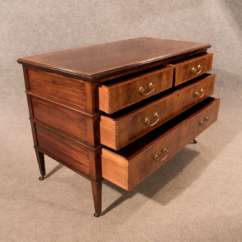 fig 4. Antique 4' Wide Flame Mahogany Chest of Drawers Quality English Edwardian c1910