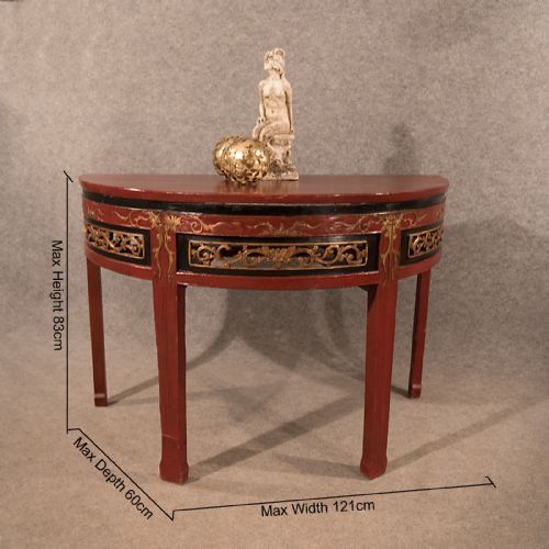 fig 1. Antique Centre Display Table Pair of Demi Lune Side Lamp Tables Chinese c1850
