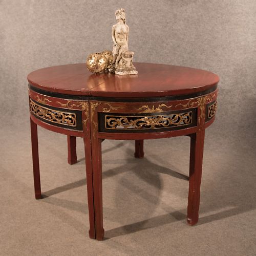 fig 3. Antique Centre Display Table Pair of Demi Lune Side Lamp Tables Chinese c1850