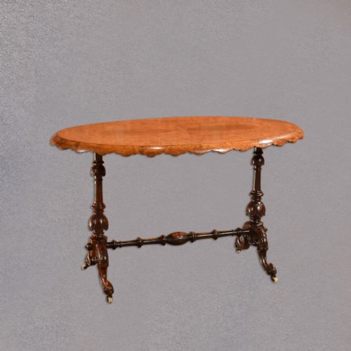 fig 1. Victorian Burr Walnut Stretcher Table, c.1860