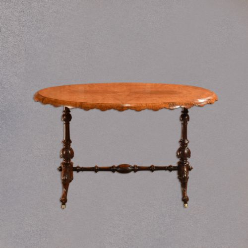 fig 2. Victorian Burr Walnut Stretcher Table, c.1860