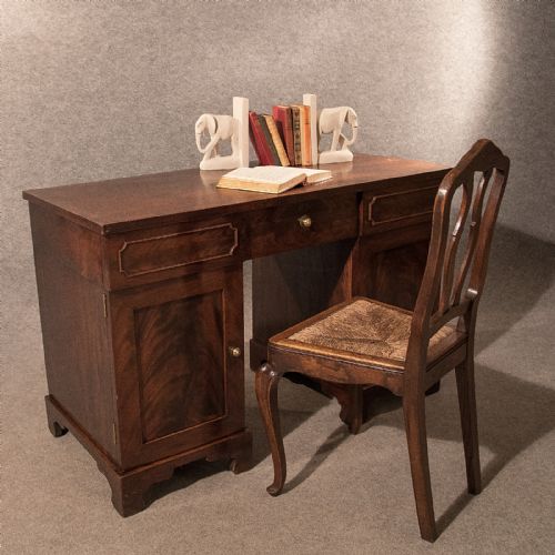 Antique Pedestal Desk Study Table Quality Flame Mahogany Victorian English C1850