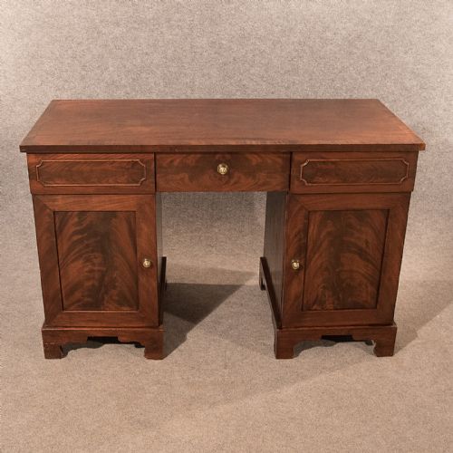 fig 2. Antique Pedestal Desk Study Table Quality Flame Mahogany Victorian English c1850