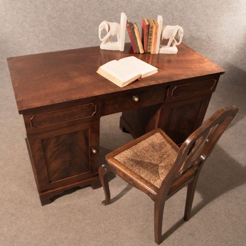 fig 4. Antique Pedestal Desk Study Table Quality Flame Mahogany Victorian English c1850
