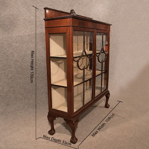 fig 1. Antique Bookcase Display China Cabinet Glazed Edwardian Quality Mahogany c1910