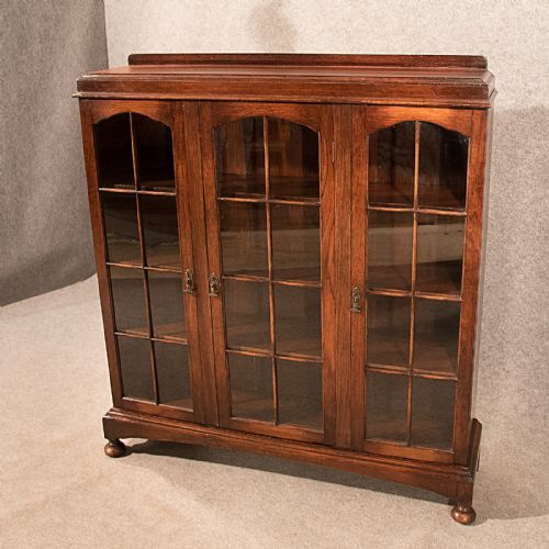 Antique 4' Oak Bookcase Display China Cabinet Glazed Edwardian Quality C1910