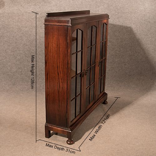 fig 1. Antique 4' Oak Bookcase Display China Cabinet Glazed Edwardian Quality c1910
