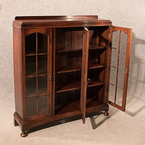 fig 2. Antique 4' Oak Bookcase Display China Cabinet Glazed Edwardian Quality c1910