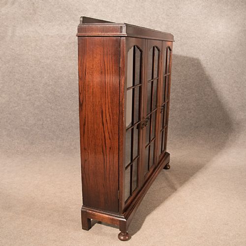 fig 3. Antique 4' Oak Bookcase Display China Cabinet Glazed Edwardian Quality c1910