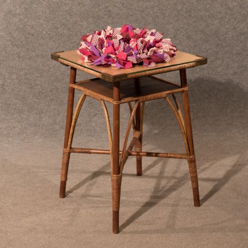 Antique Side Table Lamp Two Tier Bamboo Cane Oriental Style Edwardian C1910