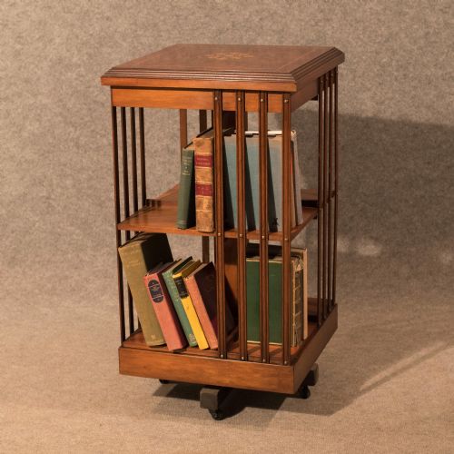 Antique Bookcase Revolving Library Cabinet Book Stand Mahogany & Burr Walnut Top