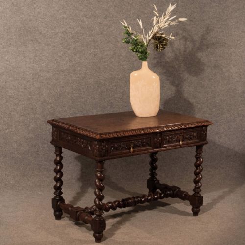 Antique Desk Library Writing Table Side Hall Victorian English Carved Oak C1870