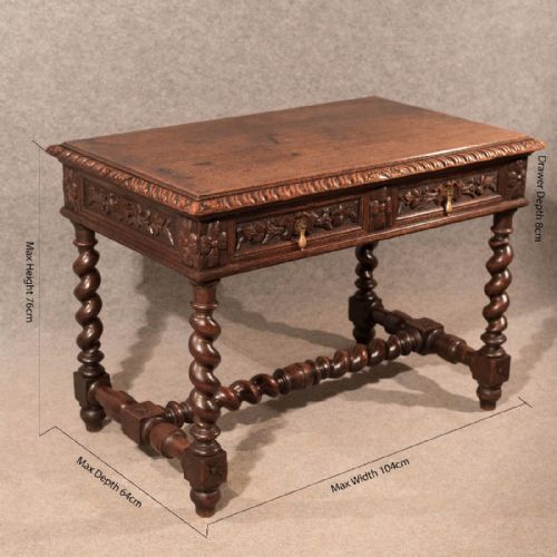 fig 1. Antique Desk Library Writing Table Side Hall Victorian English Carved Oak c1870