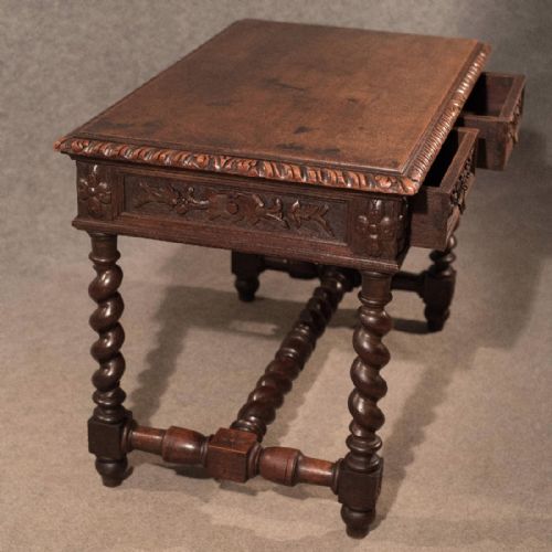 fig 4. Antique Desk Library Writing Table Side Hall Victorian English Carved Oak c1870