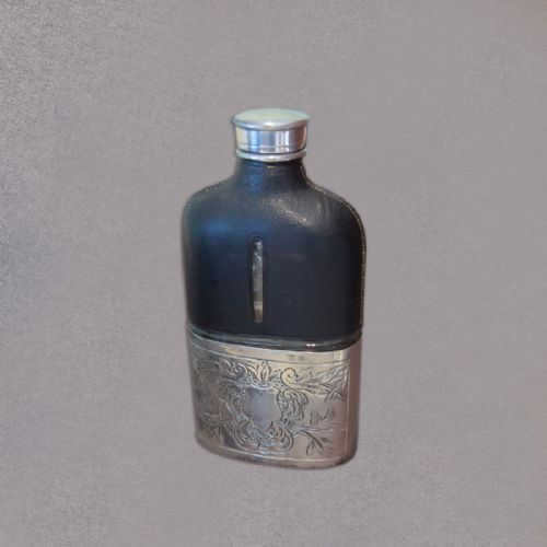 Antique Silvered Hip Flask, K.p. C.1900