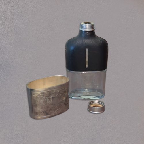 fig 1. Antique Silvered Hip Flask, K.P. c.1900