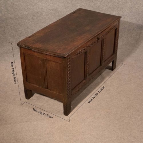 fig 1. Antique Oak Mid-Size Chest Coffer Trunk Box English Early 18th Century c1700