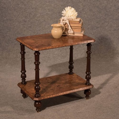 Antique Burr Walnut Low Table Lamp Wine Side Occasional English Victorian C1880