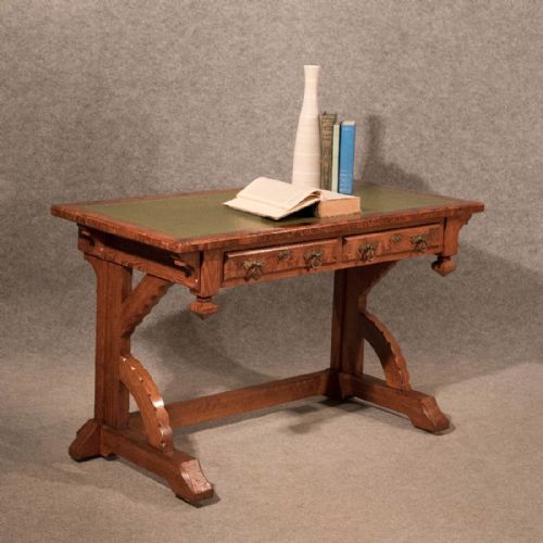 Antique Victorian Desk Library Table Pitch Pine Top Quality Pugin Gothic C1850