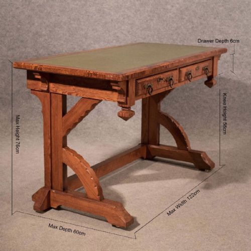 fig 1. Antique Victorian Desk Library Table Pitch Pine Top Quality Pugin Gothic c1850