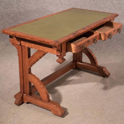 fig 5. Antique Victorian Desk Library Table Pitch Pine Top Quality Pugin Gothic c1850