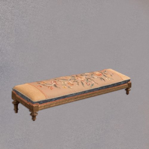 Antique Foot Rest, Carriage Footrest, Needlepoint, Crewel, Tapestry Fender Stool