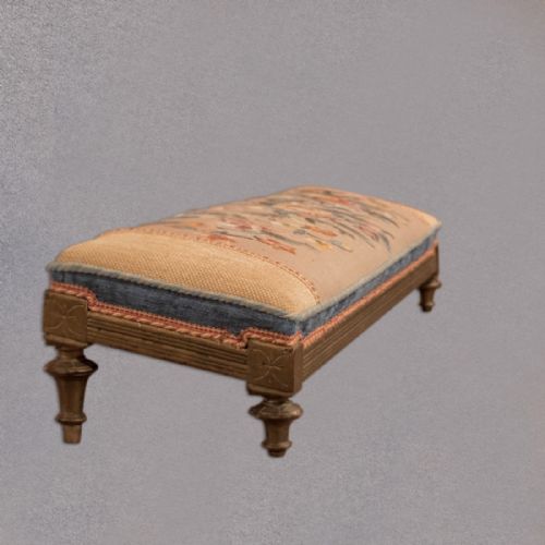 fig 2. Antique Foot Rest, Carriage Footrest, Needlepoint, Crewel, Tapestry Fender Stool