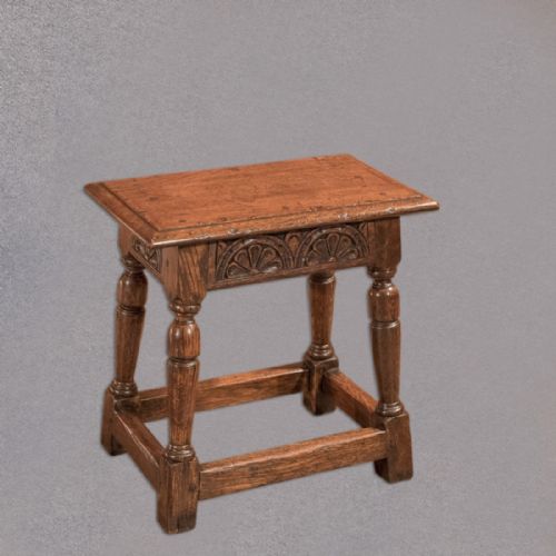 Antique Jacobean Revival Oak Joint Stool, Victorian, English, Seat C.1890
