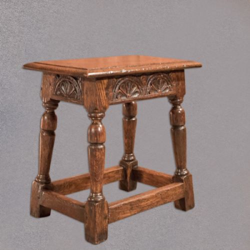 fig 2. Antique Jacobean Revival Oak Joint Stool, Victorian, English, Seat c.1890