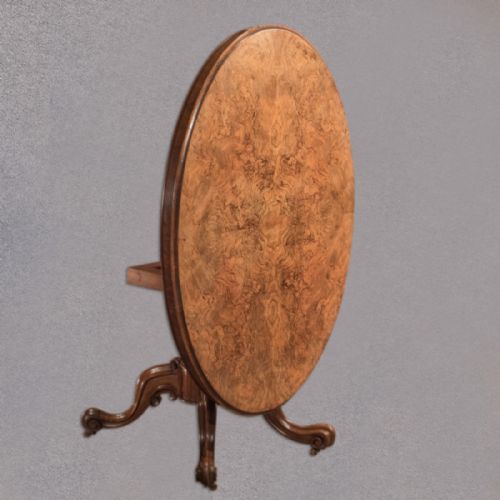 Antique Breakfast Oval Loo Table, Victorian Burr Walnut 4-6 Seater, C.1850-60