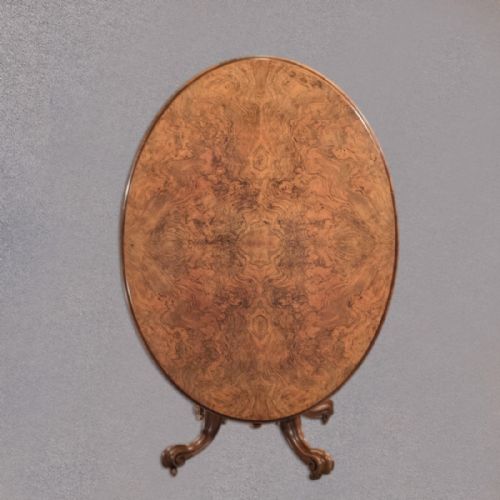 fig 2. Antique Breakfast Oval Loo Table, Victorian Burr Walnut 4-6 seater, c.1850-60