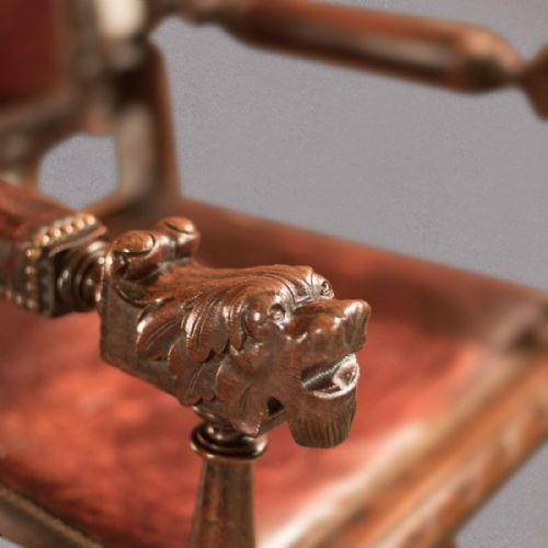 fig 2. Antique Gothic Revival Hall Chair, Victorian, Carved English Oak, Leather c.1880