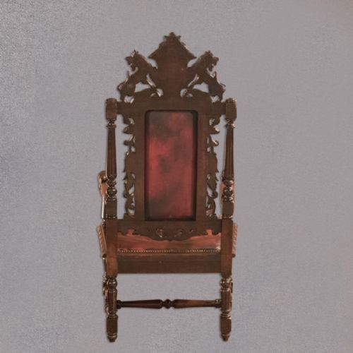 fig 4. Antique Gothic Revival Hall Chair, Victorian, Carved English Oak, Leather c.1880